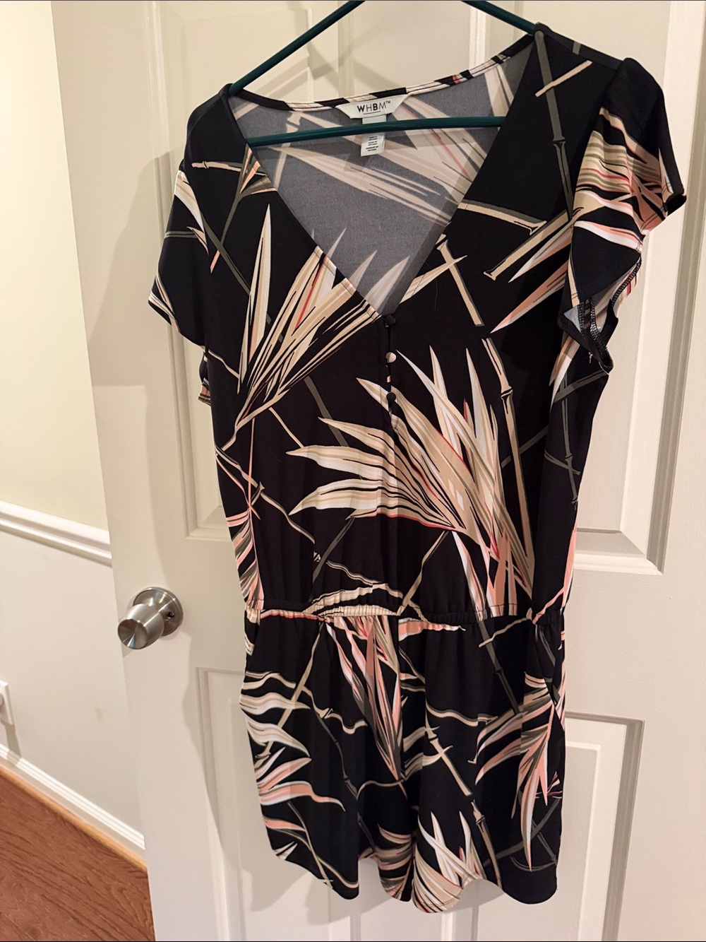 White House Black Market Black and Blush Abstract Print Romper